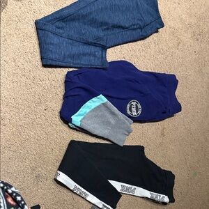 PINK Victoria's Secret Blue, Purple, and Black Leggings Trio